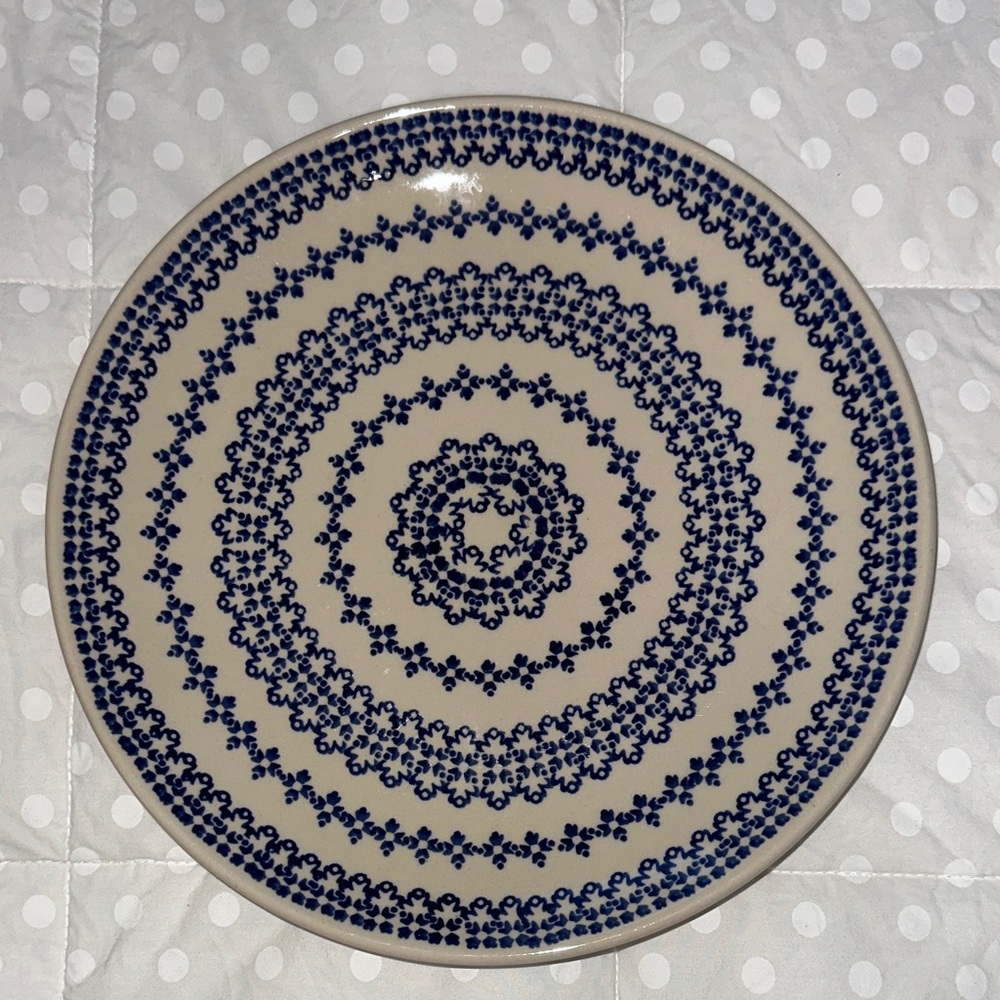 Blue and White Patterned Plate Polish pottery excellent condition 10 inch